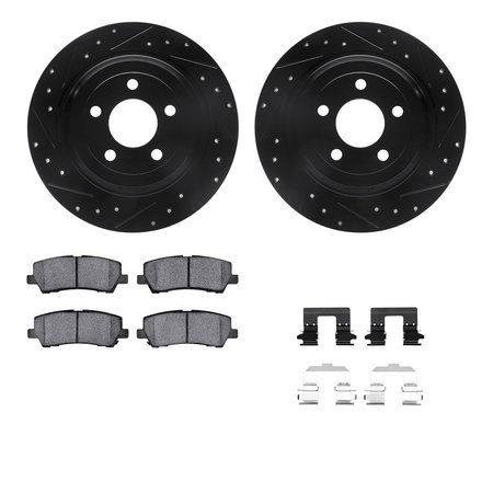 DYNAMIC FRICTION CO 8512-54083, Rotors-Drilled and Slotted-Black w/ 5000 Advanced Brake Pads incl. Hardware, Zinc Coated 8512-54083